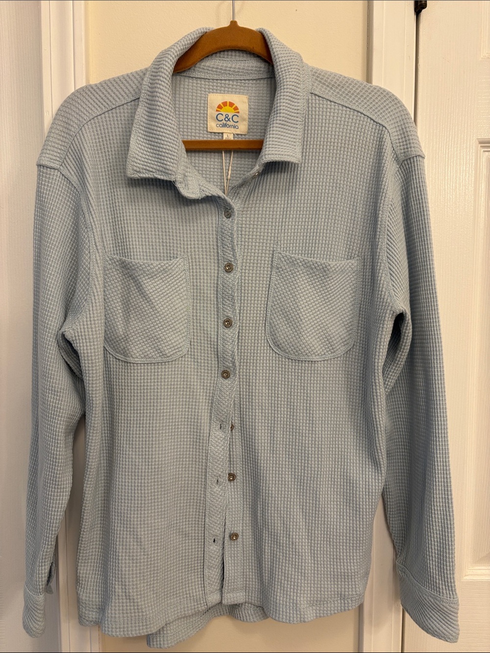 NWT C&C California Pale Blue Waffle Knit Shirt Jacket